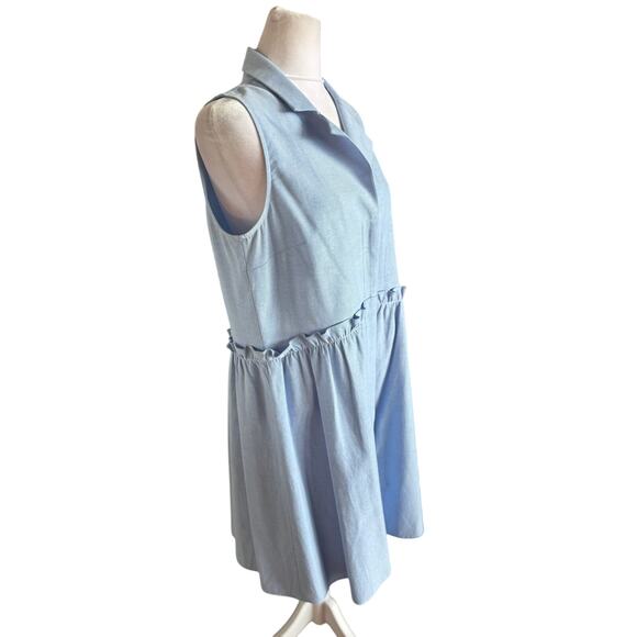 Tuckernuck Oxford Sleeveless Ruffle Blue Shirt Dress Medium Collar button down - Picture 7 of 12
